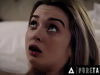 Stepdaddy, stepfather, and Virgin take turns ravishing Puny Virgin Lexi Lore's innate jugs & cock-squeezing coochie