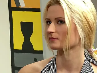 Blonde teen with platinum hair timidly explores her bisexual side