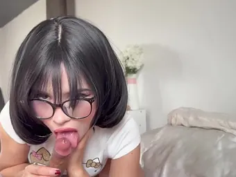 Cumshot of my Brazilian MILF's pretty face while drilling her tight hole in BASHFUL ANIME GAL's bj video