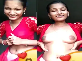 Naughty village girl teases with half-shirt and display of her tits