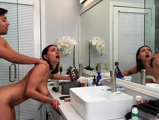 Step sista Hailey Rose gets a lil' ultra-kinky while she's doing her make-up - see Hailey's all-natural immense mounds juggle as she gets used
